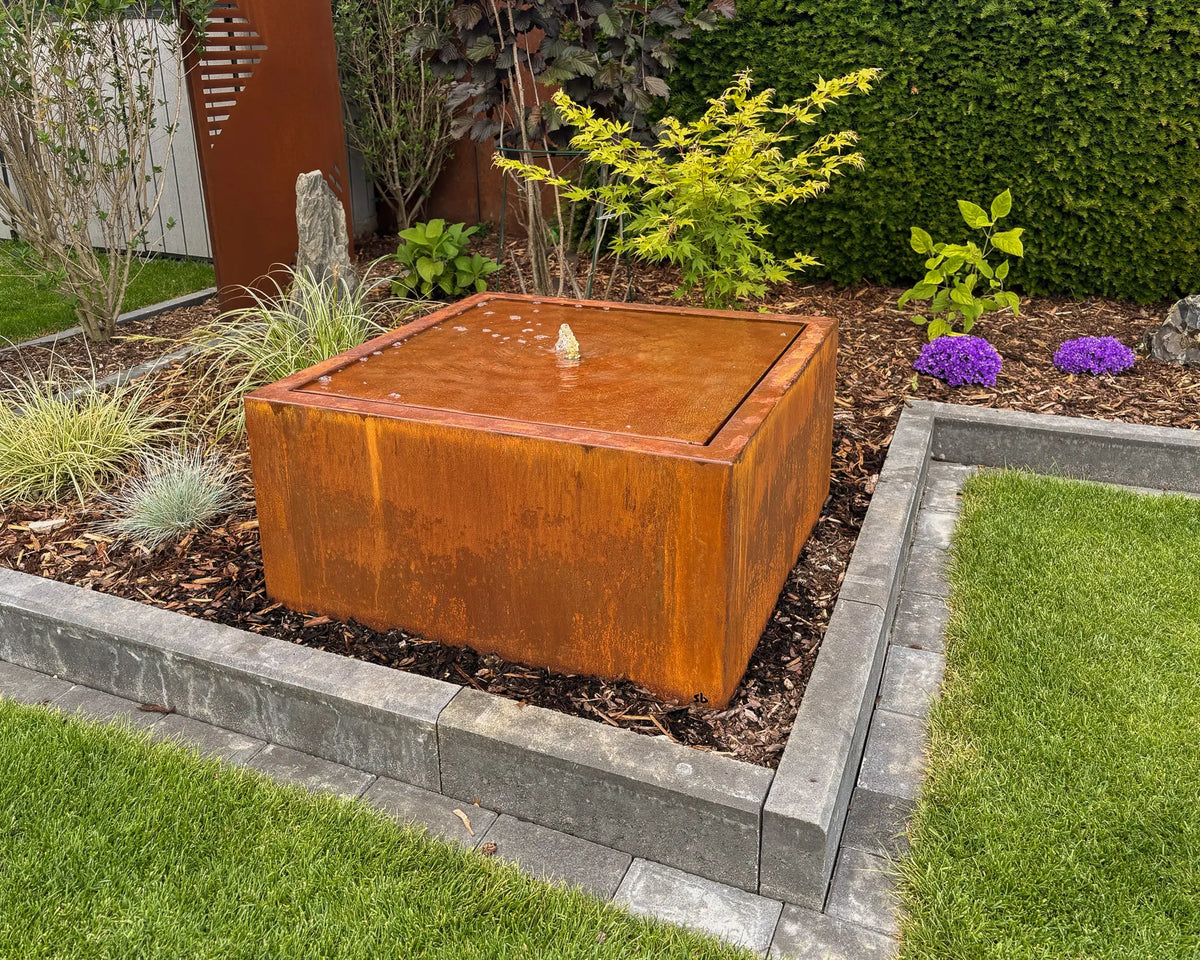 Gartenbrunnen aus Cortenstahl - steelbuddy.living